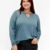 Zizzi Melange Blouse With Long Sleeves -Chic Soldes V50040H 0906 ModelFront