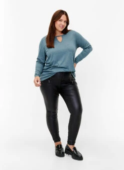 Zizzi Melange Blouse With Long Sleeves -Chic Soldes V50040H 0906 ModelFullBody