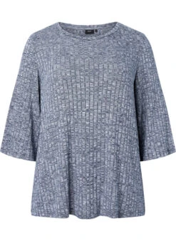Zizzi Melange Blouse With Round Neck And 3/4 Sleeves -Chic Soldes V50044B 1473 Front