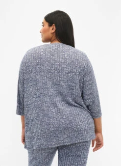 Zizzi Melange Blouse With Round Neck And 3/4 Sleeves -Chic Soldes V50044B 1473 ModelBack