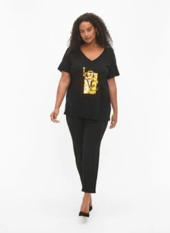 Zizzi Cotton T-shirt With Sequins -Chic Soldes V50047I 0199 ModelFullBody