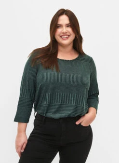 Zizzi Blouse With 3/4 Sleeves And Striped Pattern