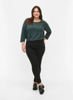 Zizzi Blouse With 3/4 Sleeves And Striped Pattern -Chic Soldes V50053A 0906 ModelFullBody