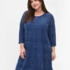 Zizzi Dress With 3/4 Sleeves And Striped Pattern -Chic Soldes V50053B 2215 ModelFront