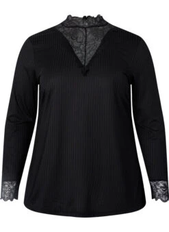 Zizzi Blouse With Lace And Long Sleeves -Chic Soldes V50065A 0199 Front