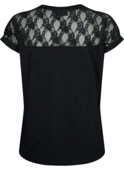 Zizzi Short-sleeved Cotton T-shirt With Lace -Chic Soldes V50082A 0199 Back