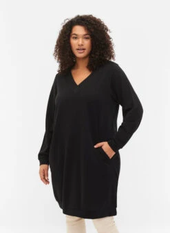 Zizzi Sweatshirt Dress With V-neckline