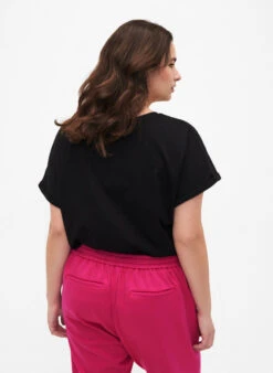 Zizzi Organic Cotton T-shirt With Broderie Anglaise -Chic Soldes V50101G 0199 ModelBack