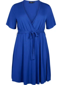 Zizzi Wrap Dress In Viscose With Short Sleeves -Chic Soldes V50102U 9990 Front