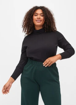 Zizzi Long-sleeved Cotton Blouse With Turtleneck
