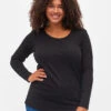 Zizzi Plain Basic Top In Cotton -Chic Soldes V50111F 0199 ModelFront
