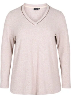 Zizzi Top With V-neck And Long Sleeves -Chic Soldes V50122V 0701 Front