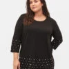 Zizzi Blouse With Pearls And 3/4 Sleeves -Chic Soldes V50131K 0199 ModelFront