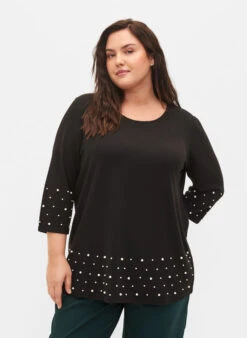 Zizzi Blouse With Pearls And 3/4 Sleeves