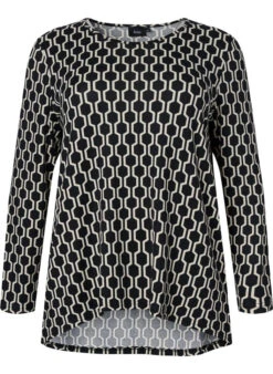 Zizzi Patterned Blouse With Long Sleeves -Chic Soldes V50131V 0747 Front