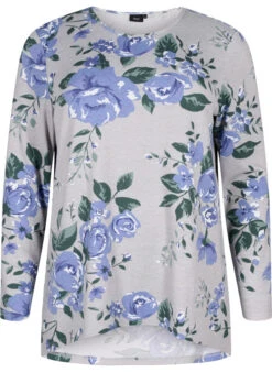 Zizzi Floral Blouse With Long Sleeves -Chic Soldes V50131X 9990 Front