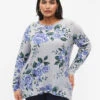 Zizzi Floral Blouse With Long Sleeves -Chic Soldes V50131X 9990 ModelFront