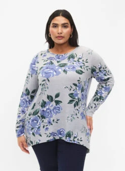 Zizzi Floral Blouse With Long Sleeves