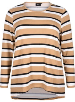 Zizzi Striped Blouse With Long Sleeves -Chic Soldes V50131X 9992 Front