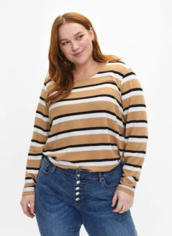 Zizzi Striped Blouse With Long Sleeves