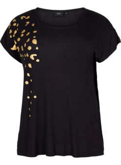 Zizzi Short Sleeved Viscose T-shirt With Gold Print -Chic Soldes V50133D 0199 Front