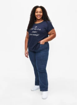 Zizzi Printed T-shirt In Organic Cotton -Chic Soldes V50154B 1496 ModelFullBody