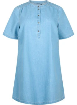 Zizzi A-shape Denim Dress With Short Sleeves -Chic Soldes V50178A 1025 Front