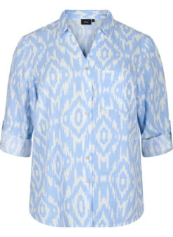 Zizzi Patterned Shirt With Linen -Chic Soldes V50197C 0424 Front