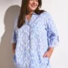 Zizzi Patterned Shirt With Linen -Chic Soldes V50197C 0424 ImageFront