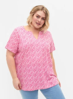 Zizzi Floral Cotton T-shirt With V-neck