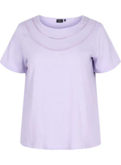 Zizzi Cotton T-shirt With Lace Ribbon -Chic Soldes V50220A 1716 Front
