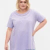 Zizzi Cotton T-shirt With Lace Ribbon -Chic Soldes V50220A 1716 ModelFront