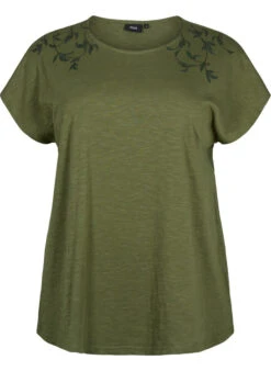 Zizzi Cotton T-shirt With Leaf Print -Chic Soldes V50223A 1580 Front
