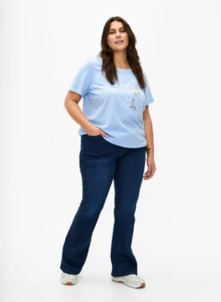 Zizzi Short-sleeved Cotton T-shirt With Elasticated Hem -Chic Soldes V50226A 0424 ModelFullBody