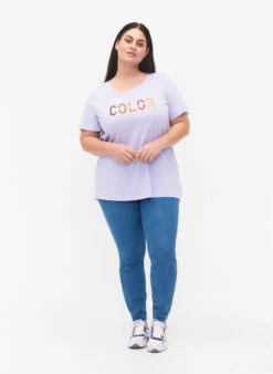 Zizzi T-shirt In Cotton With Print -Chic Soldes V50231B 1716 ModelFullBody