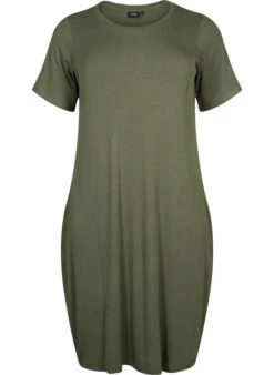 Zizzi Viscose Rib Midi Dress With Short Sleeves -Chic Soldes V50241F 2151 Front