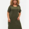 Zizzi Viscose Rib Midi Dress With Short Sleeves -Chic Soldes V50241F 2151 ModelFront