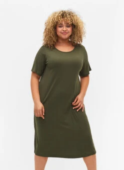 Zizzi Viscose Rib Midi Dress With Short Sleeves