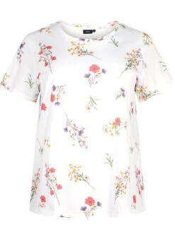 Zizzi Organic Cotton T-shirt With Floral Print -Chic Soldes V50252A 1101 Front