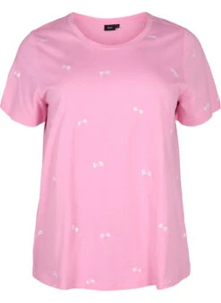 Zizzi Organic Cotton T-shirt With Bows -Chic Soldes V50252B 0964 Front
