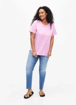 Zizzi Organic Cotton T-shirt With Bows -Chic Soldes V50252B 0964 ModelFullBody