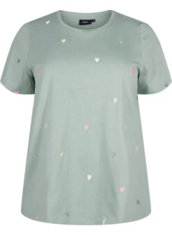 Zizzi Organic Cotton T-shirt With Hearts -Chic Soldes V50252B 1598 Front