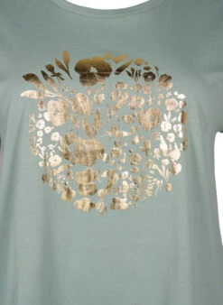 Zizzi Organic Cotton T-shirt With Gold Print -Chic Soldes V50252E 1598 Details1