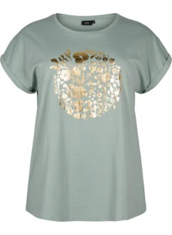 Zizzi Organic Cotton T-shirt With Gold Print -Chic Soldes V50252E 1598 Front