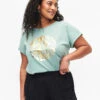 Zizzi Organic Cotton T-shirt With Gold Print -Chic Soldes V50252E 1598 ModelFront