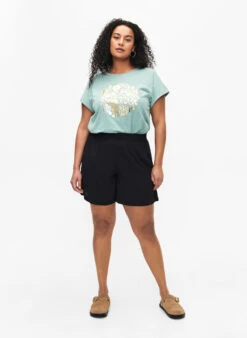 Zizzi Organic Cotton T-shirt With Gold Print -Chic Soldes V50252E 1598 ModelFullBody