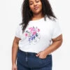 Zizzi Cotton T-shirt With Flowers And Portrait Motif -Chic Soldes V50253A 1101 ModelFront