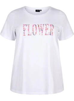 Zizzi Cotton T-shirt With Text Print -Chic Soldes V50253H 8006 Front