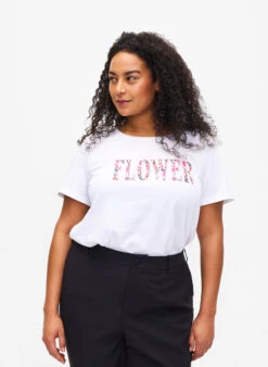 Zizzi Cotton T-shirt With Text Print