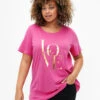 Zizzi Cotton T-shirt With Gold-colored Text -Chic Soldes V50253I 8009 ModelFront